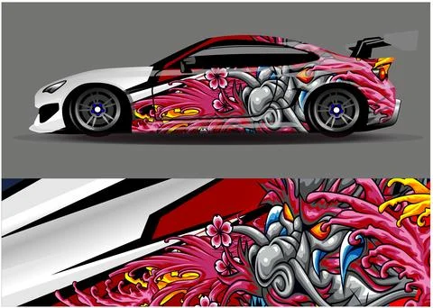 Car wrap design vector. Graphic abstract stripe racing background designs Illustrazione stock