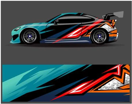 Car wrap design vector. Graphic abstract stripe racing background designs Stock Illustration