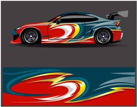 Car wrap design vector. Graphic abstract stripe racing background designs Illustrazione stock