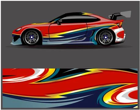 Car wrap design vector. Graphic abstract stripe racing background designs Illustrazione stock