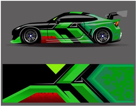 Car wrap design vector. Graphic abstract stripe racing background designs Illustrazione stock