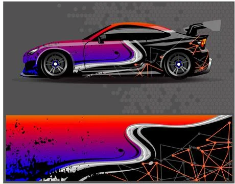 Car wrap design vector. Graphic abstract stripe racing background designs Illustrazione stock