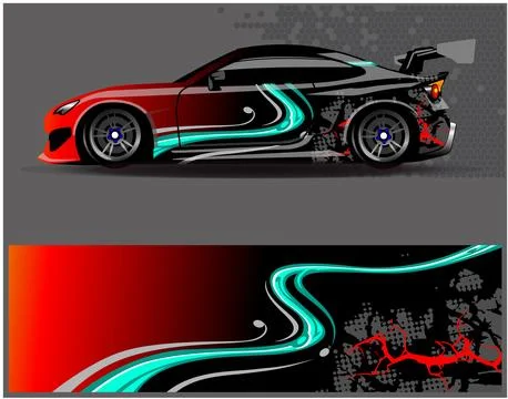 Car wrap design vector. Graphic abstract stripe racing background designs Illustrazione stock