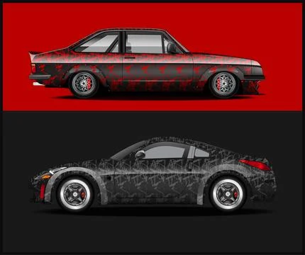 Car wrap with Vector 3m vinyl wrap and Vector car mockups Stock Illustration