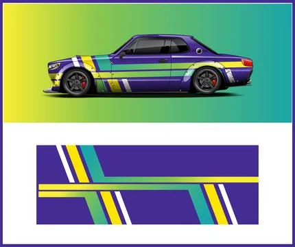 Car wrap with Vector 3m vinyl wrap and Vector car mockups Stock Illustration