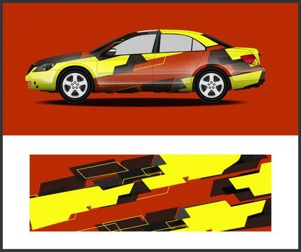 Car wrap with Vector 3m vinyl wrap and Vector car mockups Stock Illustration