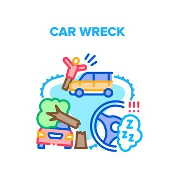 Car Wreck Crash Vector Concept Color Illustration Stock Illustration