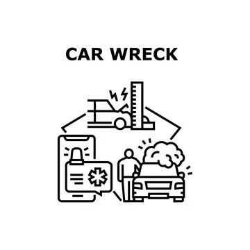 Car Wreck Crash Vector Concept Black Illustration Stock Illustration