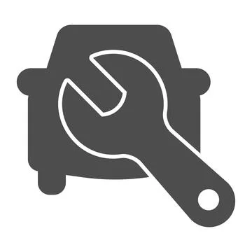 Car with wrench solid icon, Car parts concept, Auto repair shop sign on white Stock Illustration