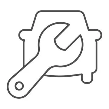 Car with wrench thin line icon, Car parts concept, Auto repair shop sign on Stock Illustration