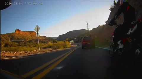 Car In Wrong Lane On Curvy Road Swipes Motorcycle, Arizona, USA - 01 Mar 2026 Stock-Footage 330434290