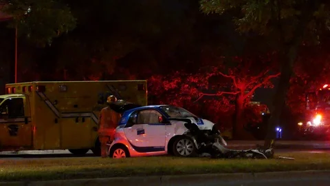 Car2go accdidented at night Stock Footage 116021690