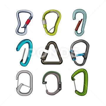 Carabiner Clip And Climbing Rope Isolated On White Stock Photo
