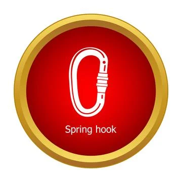 Carabiner spring hook icon on a red background Stock Illustration