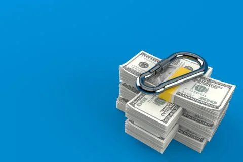 Carabiner on stack of money Stock Illustration