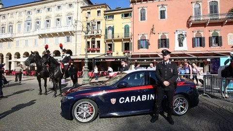 Carabinieri In Bra Square During An Event, Verona, Italy Stock Footage 90190576