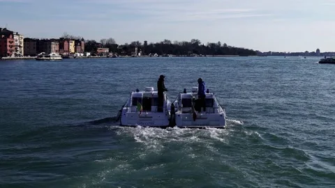 Carabinieri communicate with each other from different boats Stock Footage 152085243