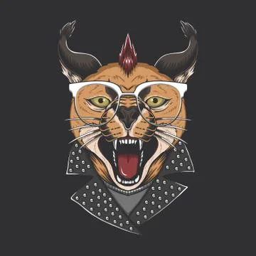 Caracal cat punk head vector illustration Stock Illustration