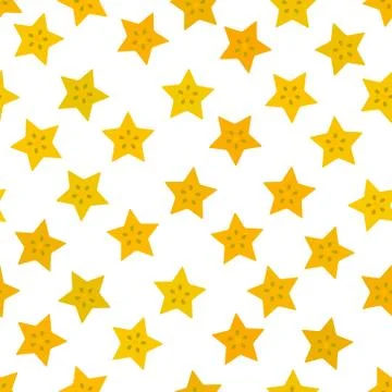 Carambola simple seamless pattern yellow orange claret slice fruit on on whit Stock Illustration