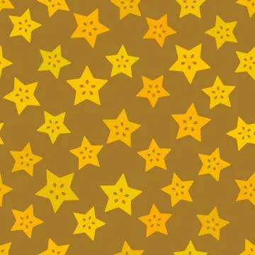 Carambola simple seamless pattern yellow orange claret slice fruit on Brown b Stock Illustration