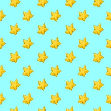 Carambola starfruit flat seamless pattern on blue background. Stock Illustration