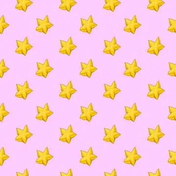 Carambola starfruit flat seamless pattern on pink background. Stock Illustration