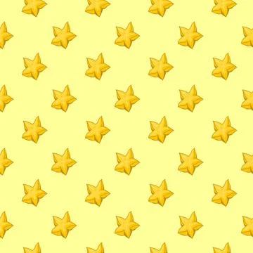 Carambola starfruit flat seamless pattern on yellow background Stock Illustration