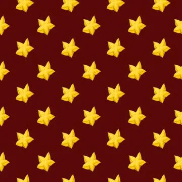 Carambola starfruit flat seamless pattern on brown background. Stock Illustration