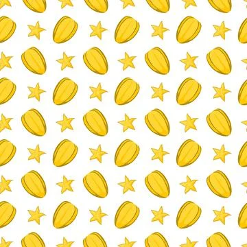 Carambola starfruit flat seamless pattern on white background. Stock Illustration