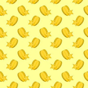 Carambola starfruit flat seamless pattern on yellow background. Stock Illustration