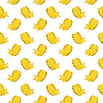 Carambola starfruit flat seamless pattern on white background. Stock Illustration