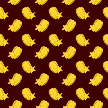 Carambola starfruit flat seamless pattern on brown background Stock Illustration