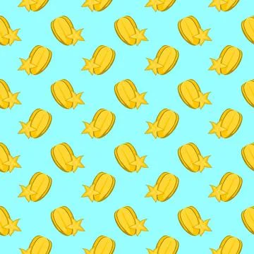 Carambola starfruit flat seamless pattern on blue background. Stock Illustration