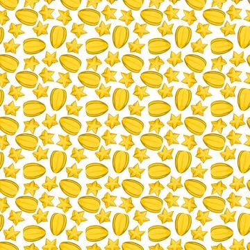 Carambola starfruit flat seamless pattern on white background. Stock Illustration