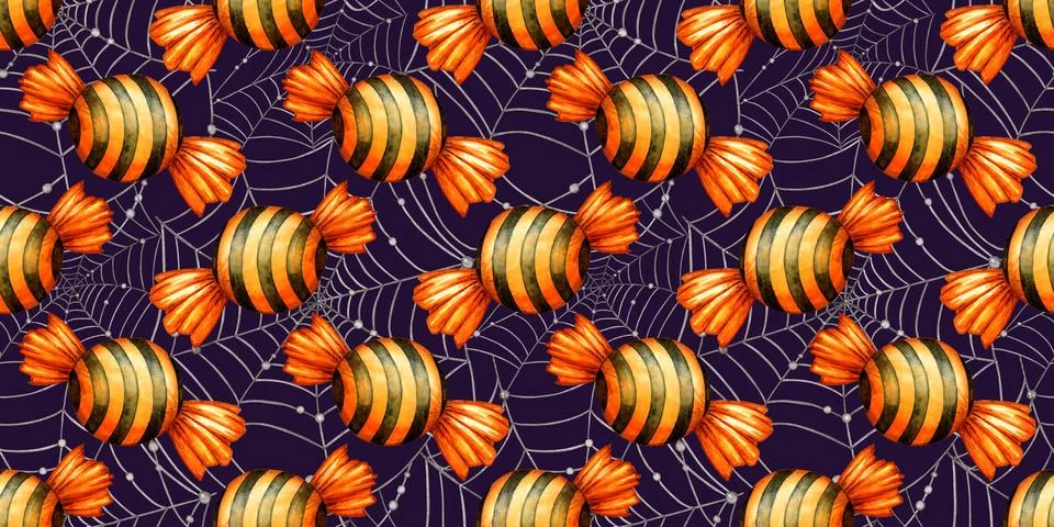 Caramel and spider web pattern on blue watercolor Stock Illustration