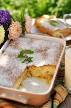 Caramel Apple Sponge Bake (Pudding), copy space for your text Stock Photos