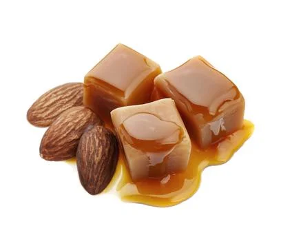 Caramel candy with almonds nuts Foto stock