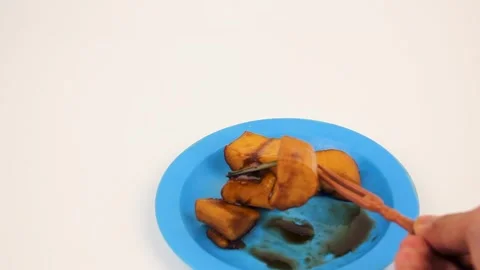 Caramel cassava eating Stock Footage 340487490