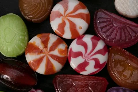 Caramel close up. Multi-colored sweets. Stock Photos