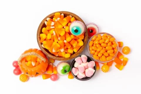 Caramel corn candy isolated on white background. Stock Photos