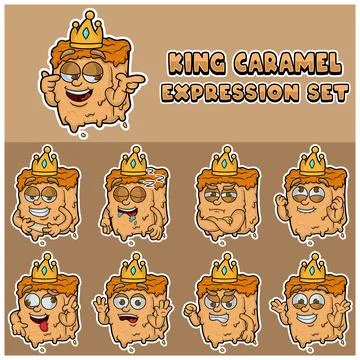 Caramel Expression set. Mascot cartoon character for flavor, strain, label .. Stock Illustration