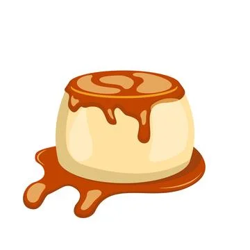 Caramel flan dessert illustration with rich sauce dripping on top Illustrazione stock