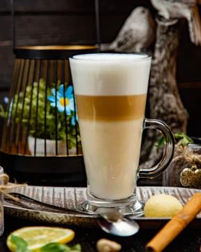 Caramel latte on the table _ Stock Photos