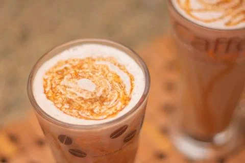 Caramel Milkshake, Closeup Stock Photos