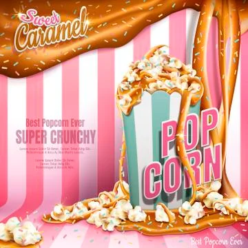 Caramel popcorn ads Stock Illustration