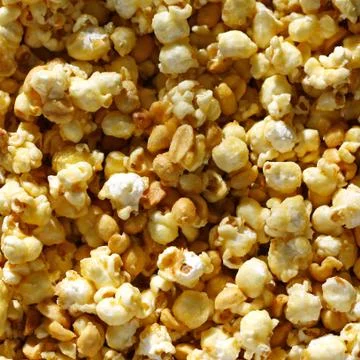 Caramel popcorn and peanuts square background Stock Photos