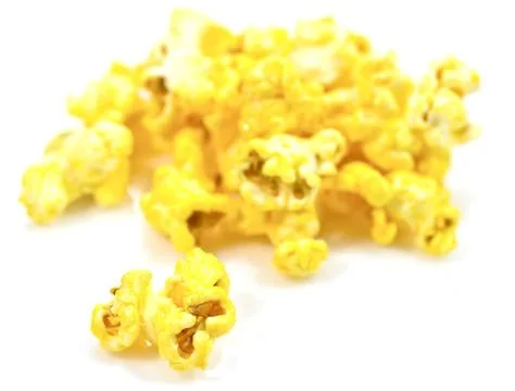 Caramel popcorn on white background Stock Photos