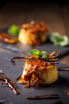 Caramel pudding Stock Photos