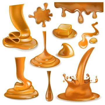 Caramel splash vector sweet flowing liquid sauce or pouring chocolate cream Stock Illustration