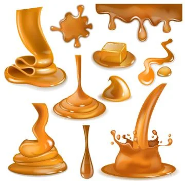 Caramel splash vector sweet flowing liquid sauce or pouring chocolate cream Stock Illustration